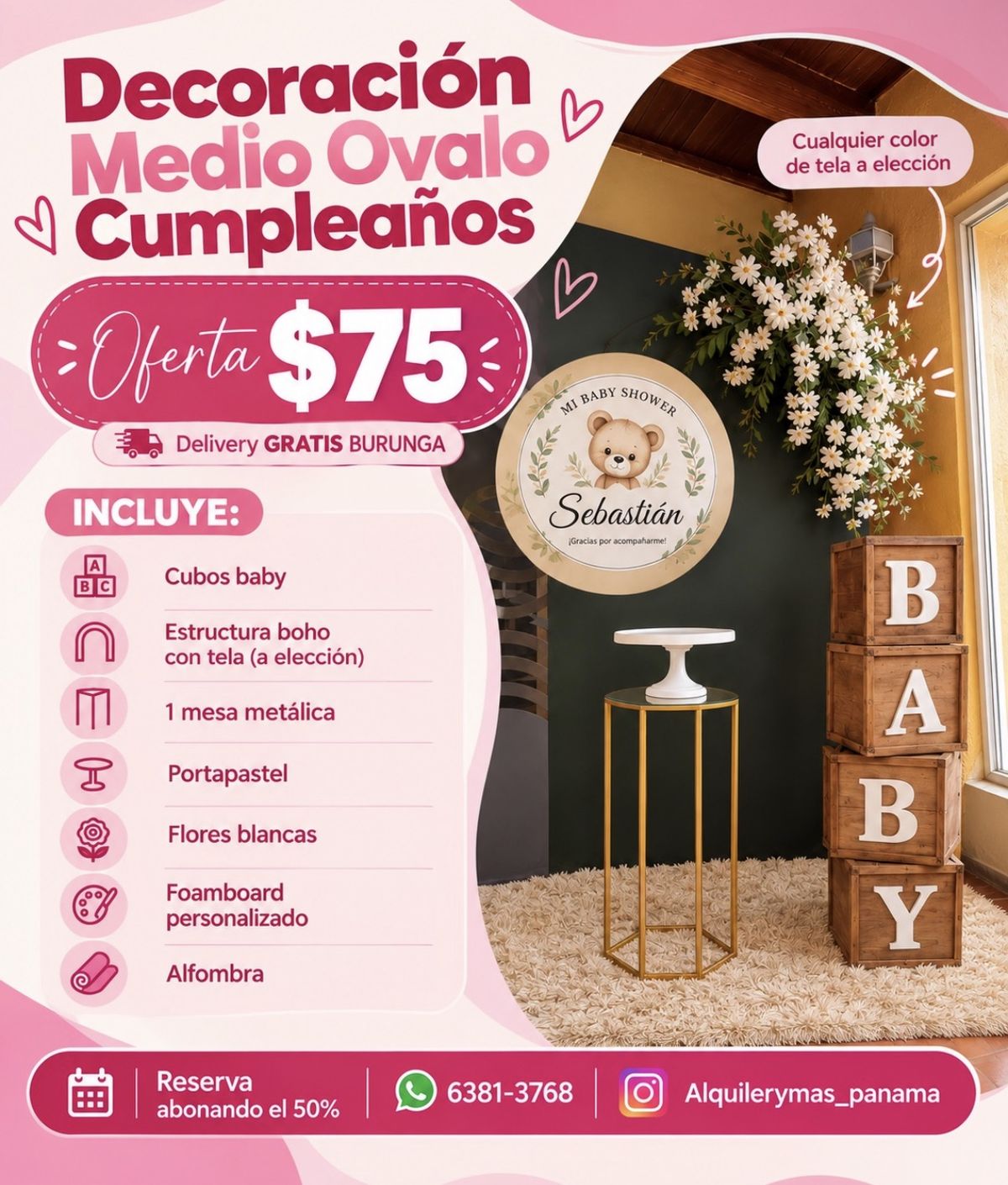 Decoración medio óvalo de cumpleaños desde $75