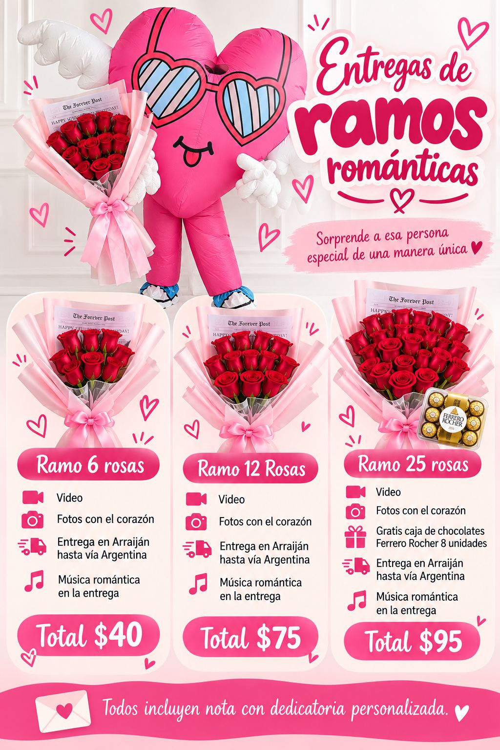 Entrega de ramos románticos